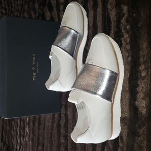 Rag & Bone Dylan Elastic Runner White / Silver 7.5 New with Box